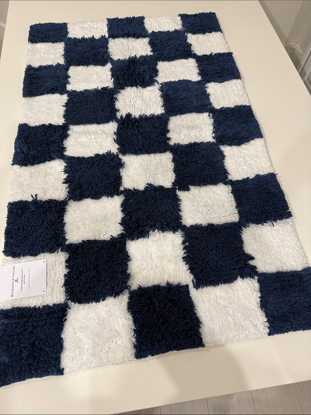 MacKenzie-Childs Navy and White Checkered Bath Rug